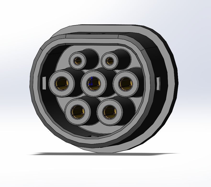 Type2 MENNEKES vehicle connector up to 480V 63A 3ph or 70A 1ph 3D print model_3