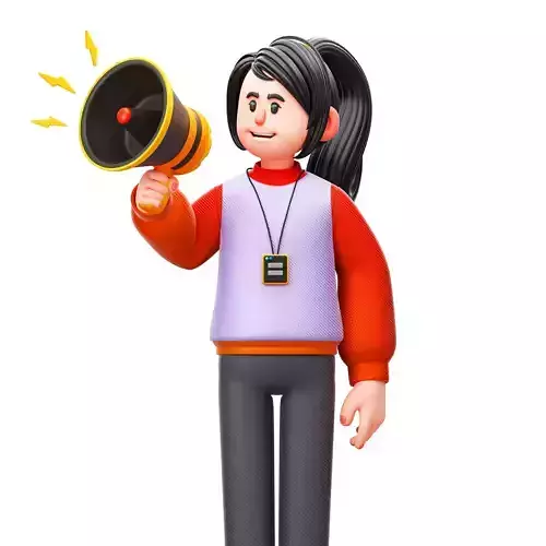 Girl Holding Megaphone 3D Icon