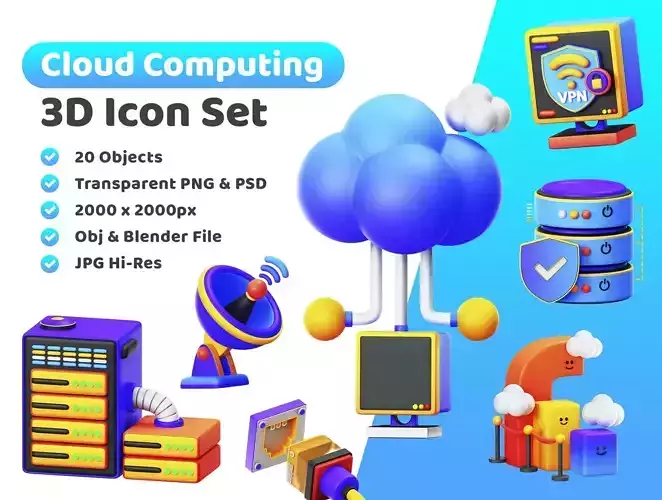Cloud Computing Icon Pack 3D Model Low-poly 3D model