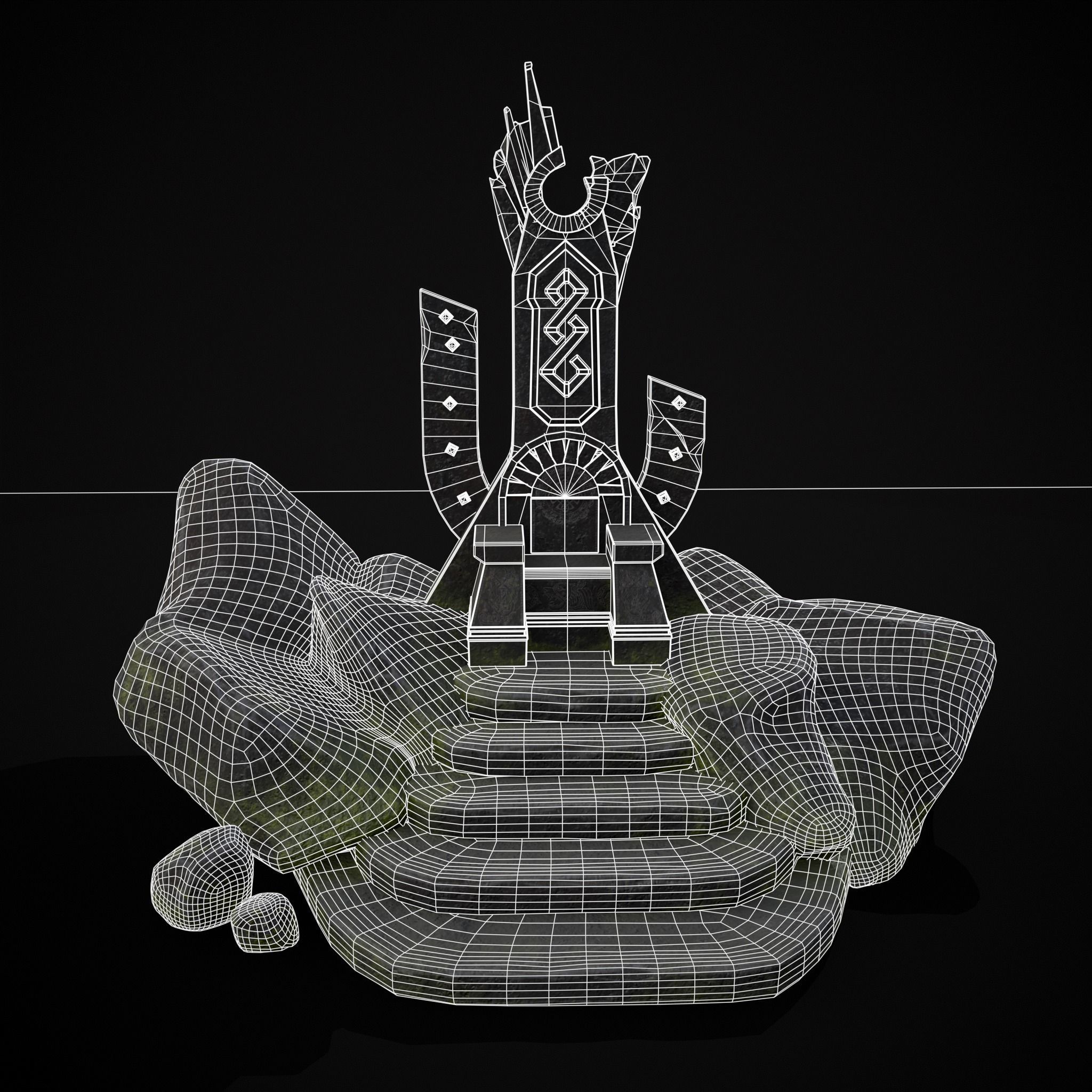 Ancient Medieval Stone Throne Low-poly 3D model_12