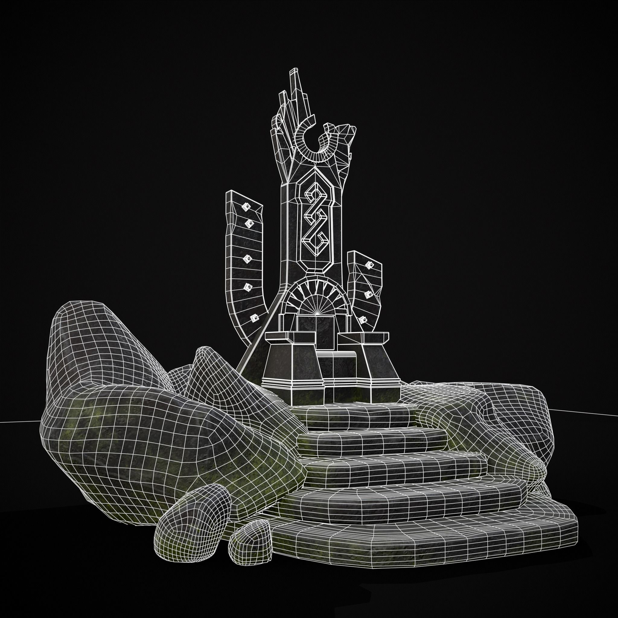 Ancient Medieval Stone Throne Low-poly 3D model_24