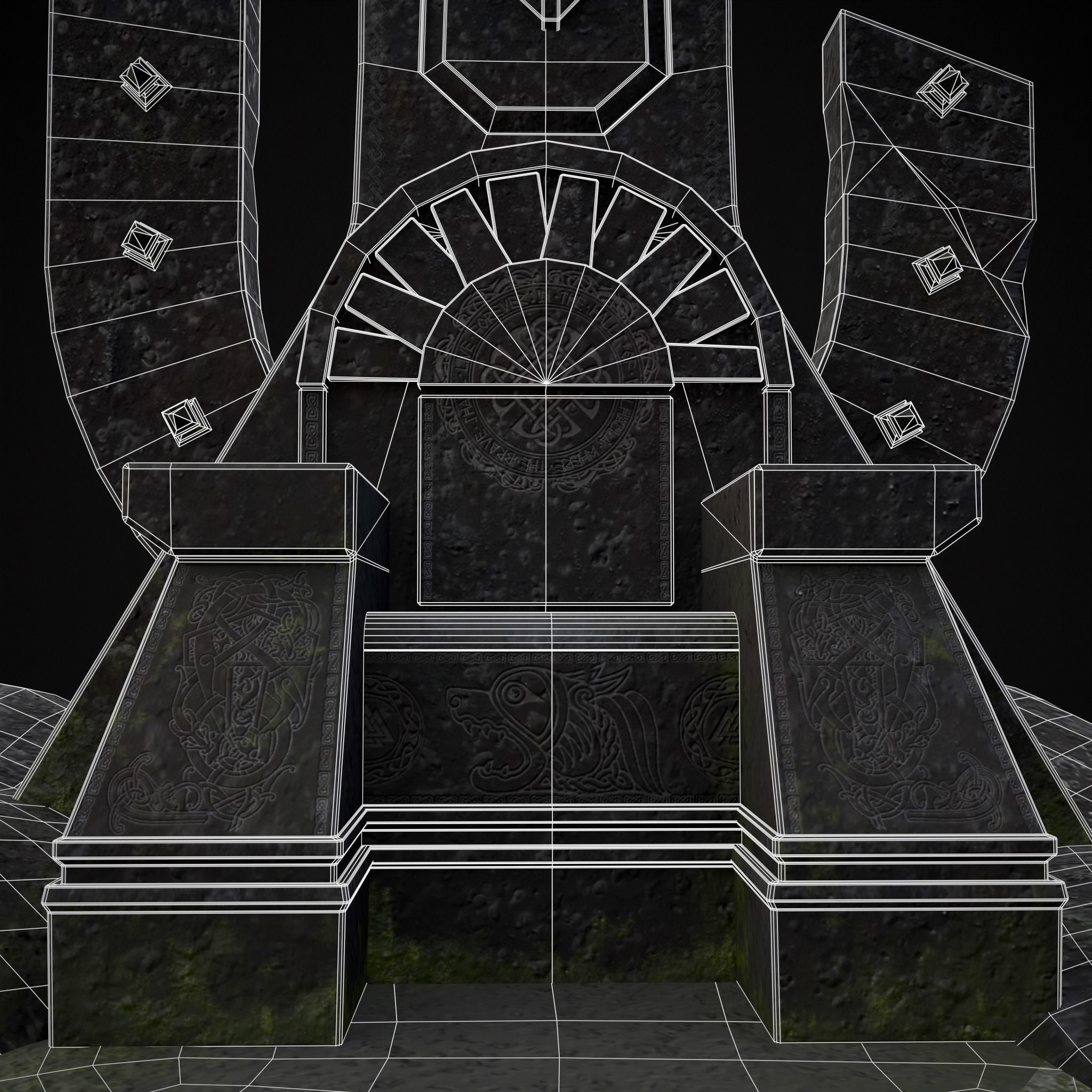 Ancient Medieval Stone Throne Low-poly 3D model_16