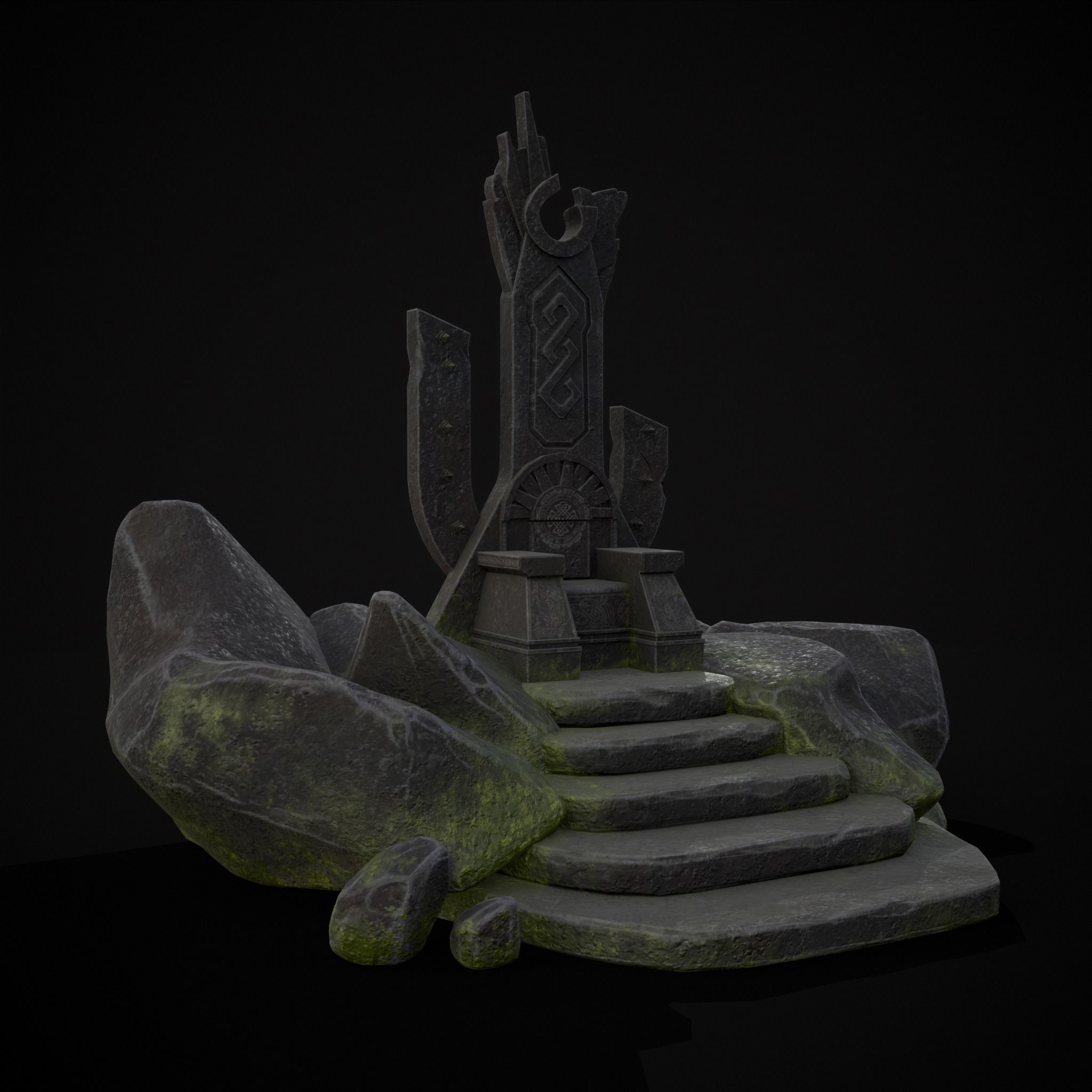 Ancient Medieval Stone Throne Low-poly 3D model_39