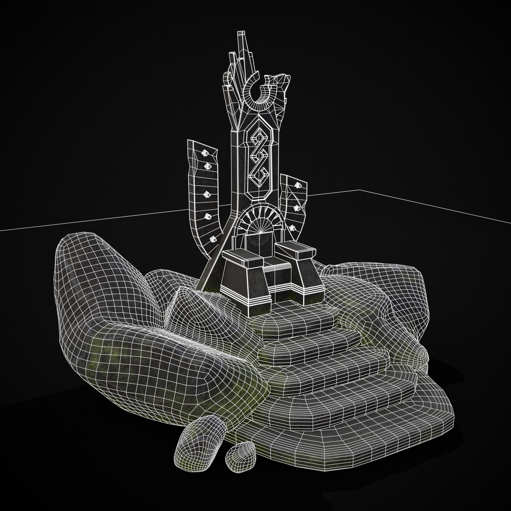 Ancient Medieval Stone Throne Low-poly 3D model_2