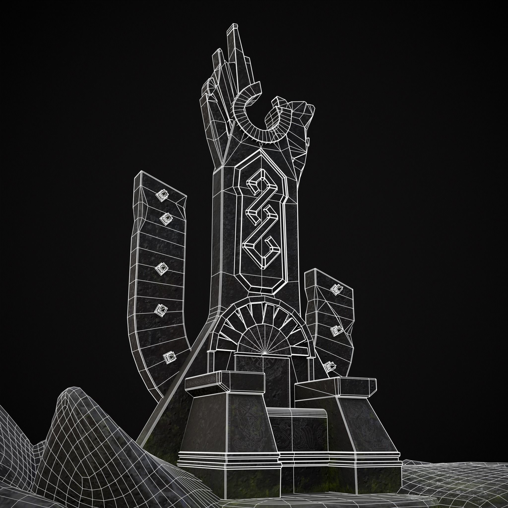 Ancient Medieval Stone Throne Low-poly 3D model_14