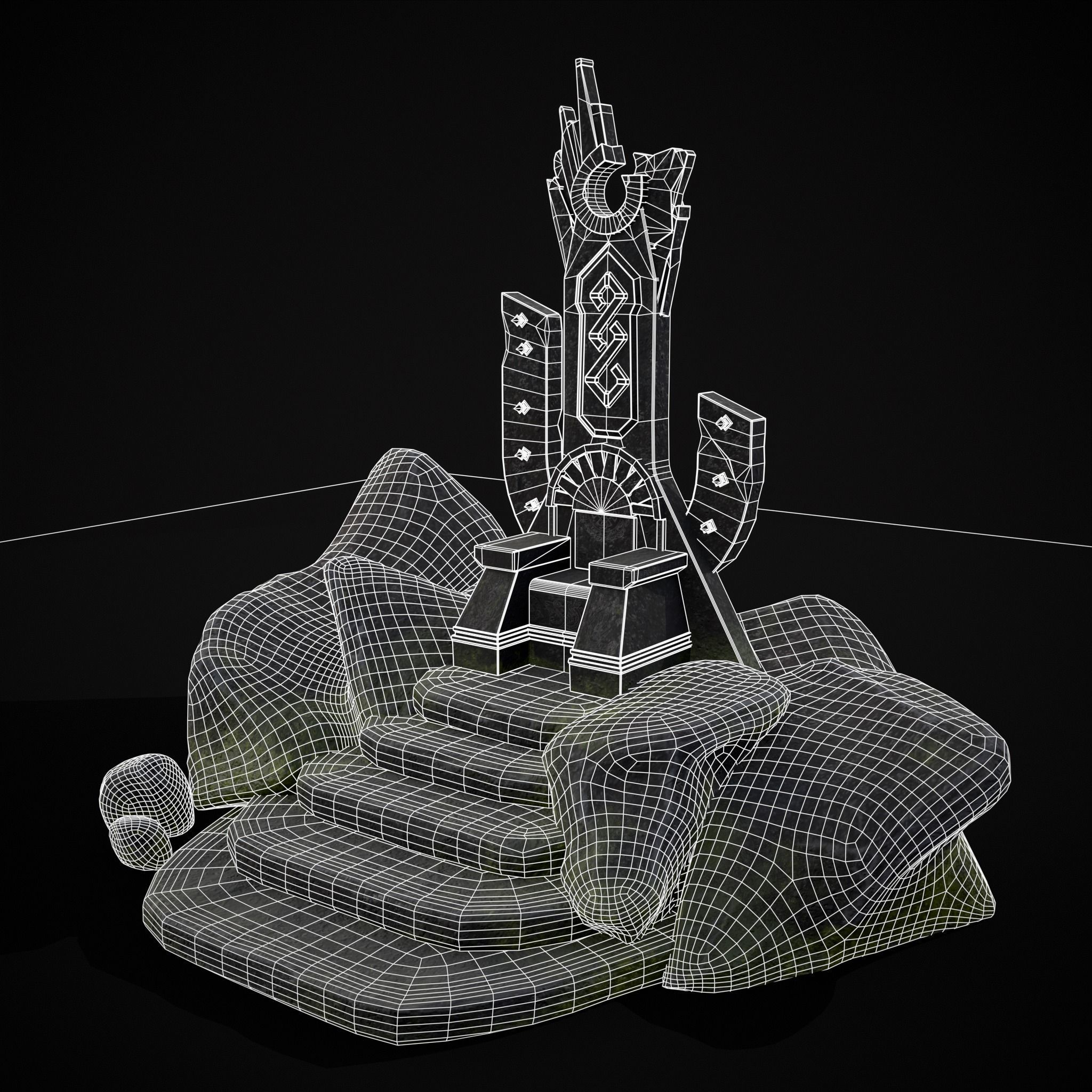 Ancient Medieval Stone Throne Low-poly 3D model_30