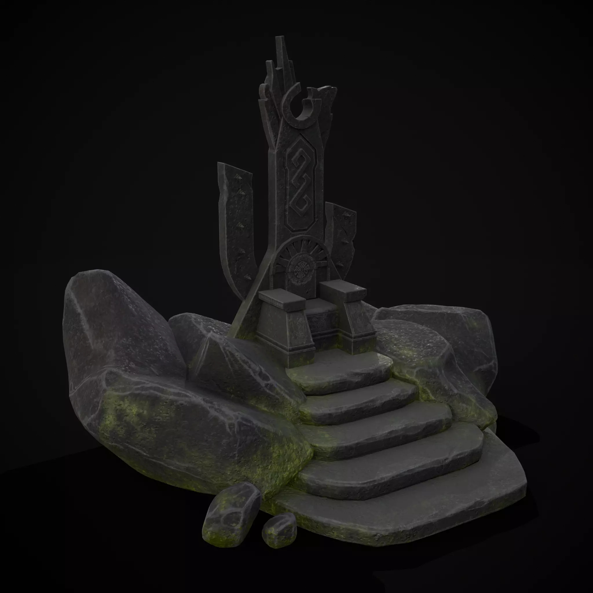 Ancient Medieval Stone Throne Low-poly 3D model_0