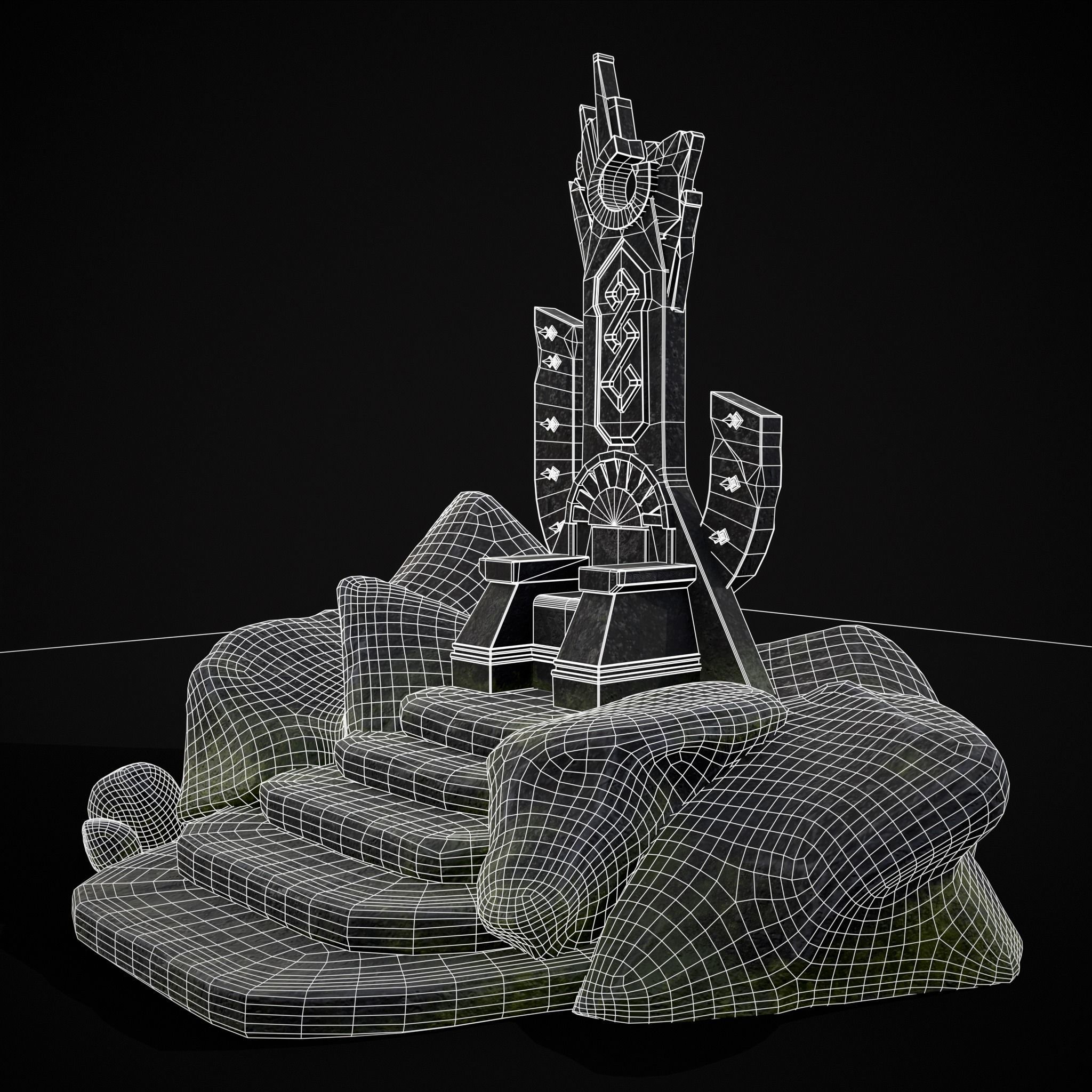 Ancient Medieval Stone Throne Low-poly 3D model_4