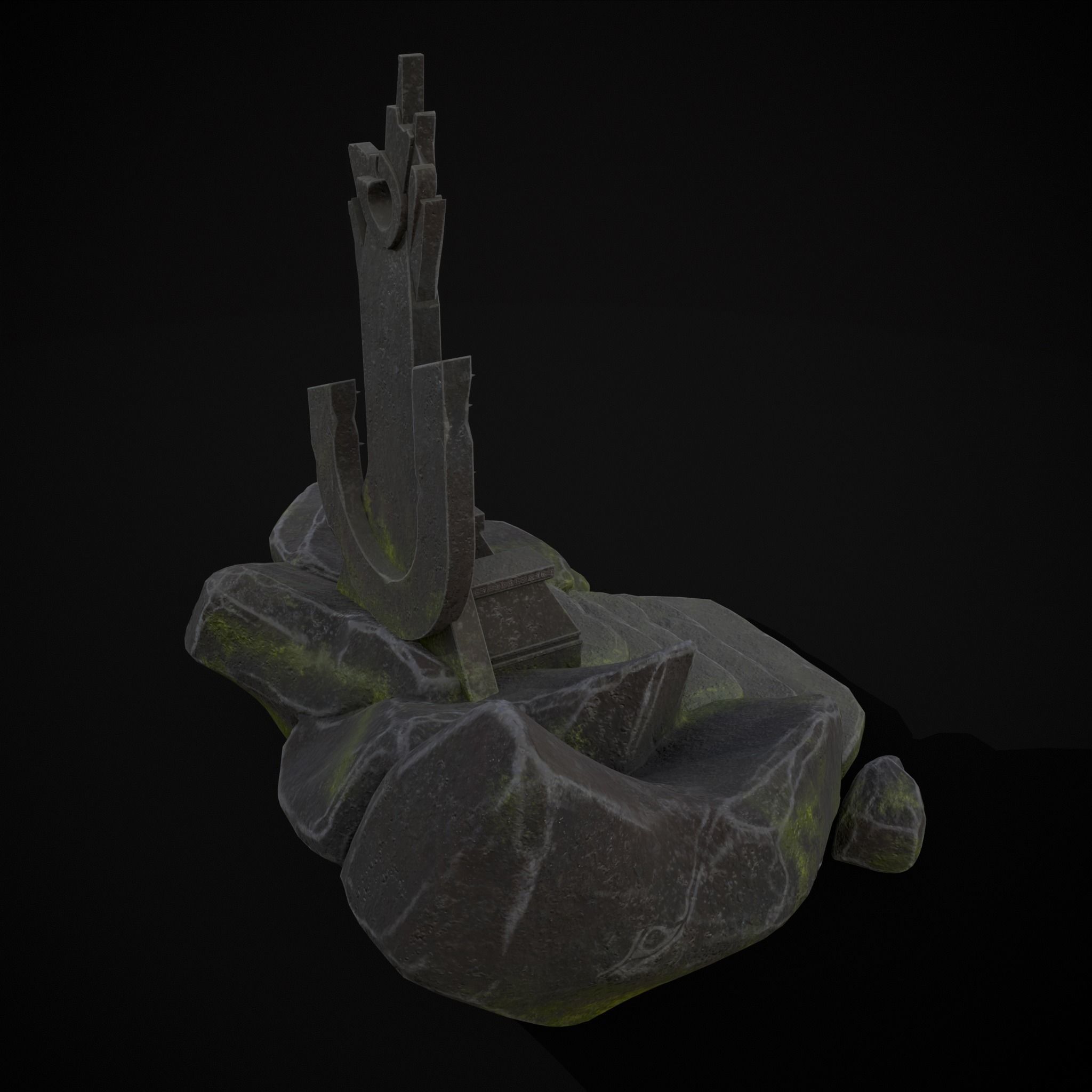 Ancient Medieval Stone Throne Low-poly 3D model_7