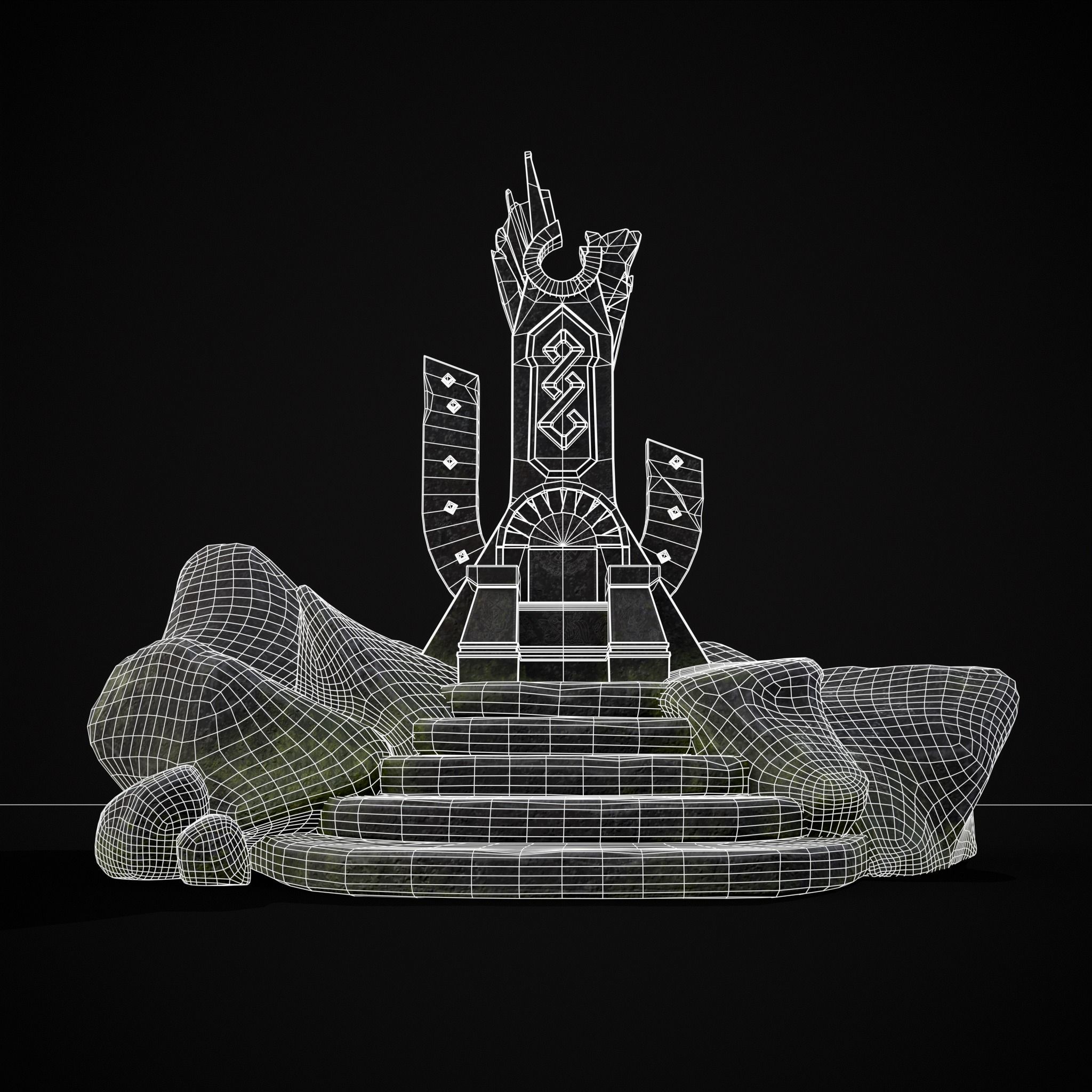 Ancient Medieval Stone Throne Low-poly 3D model_38