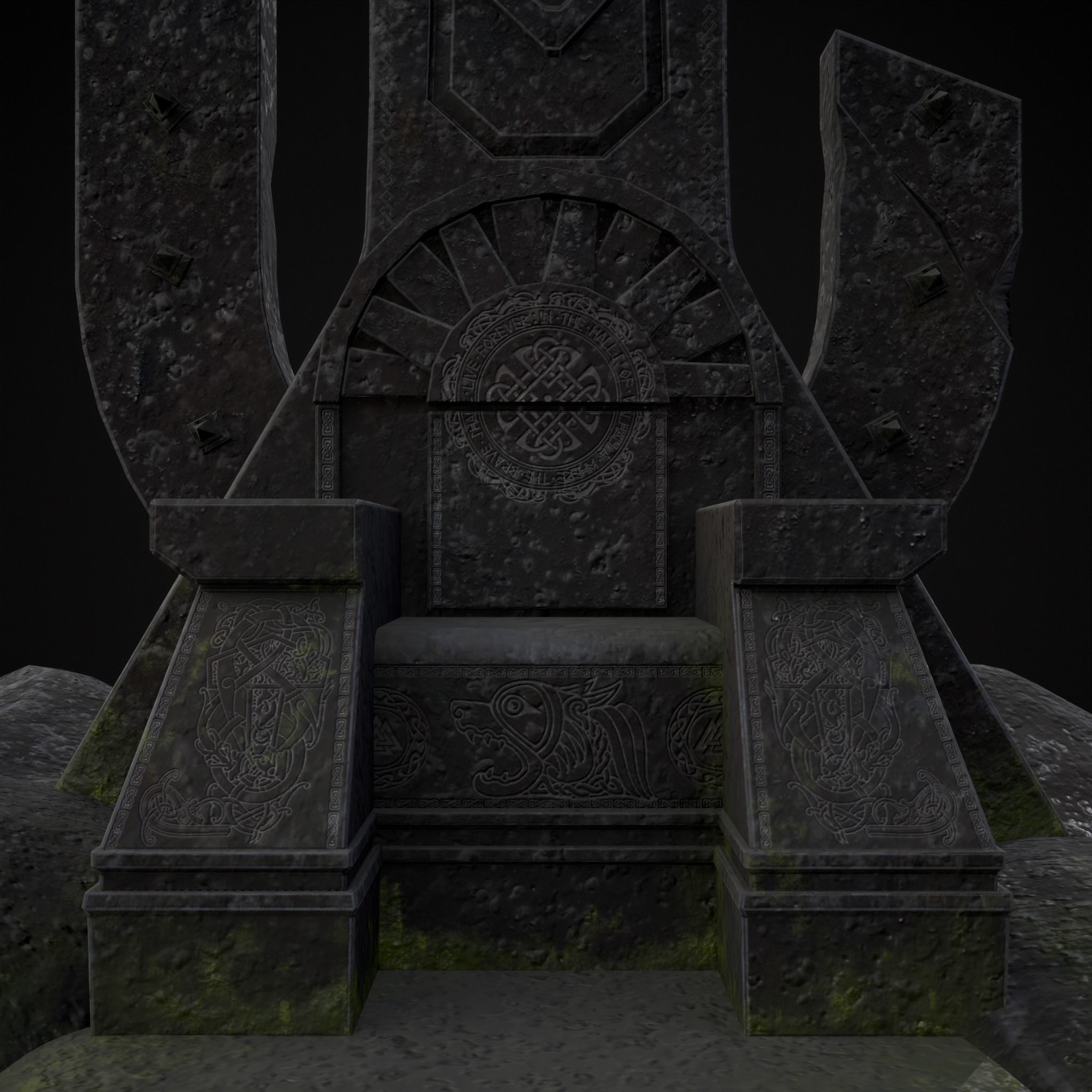 Ancient Medieval Stone Throne Low-poly 3D model_27