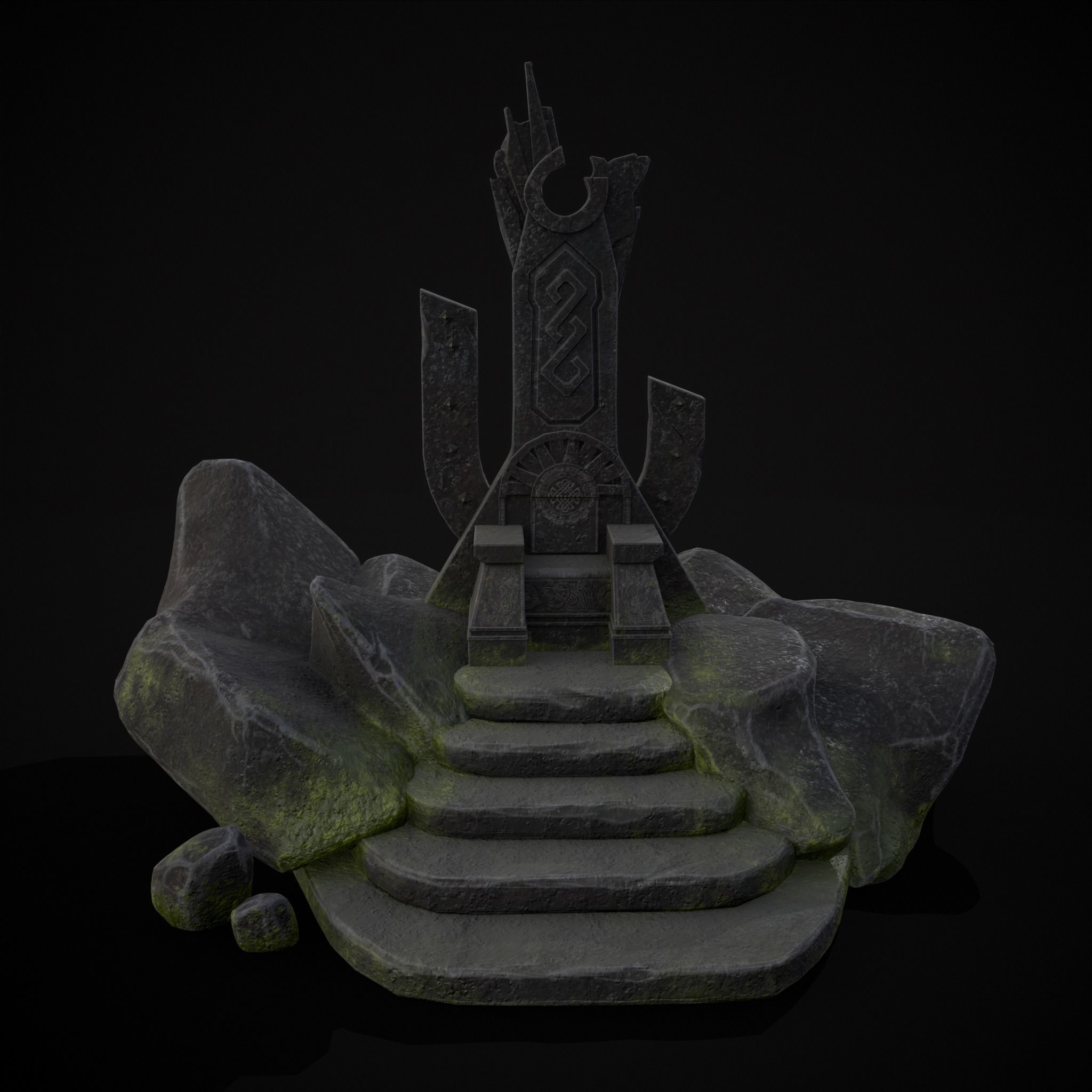 Ancient Medieval Stone Throne Low-poly 3D model_11