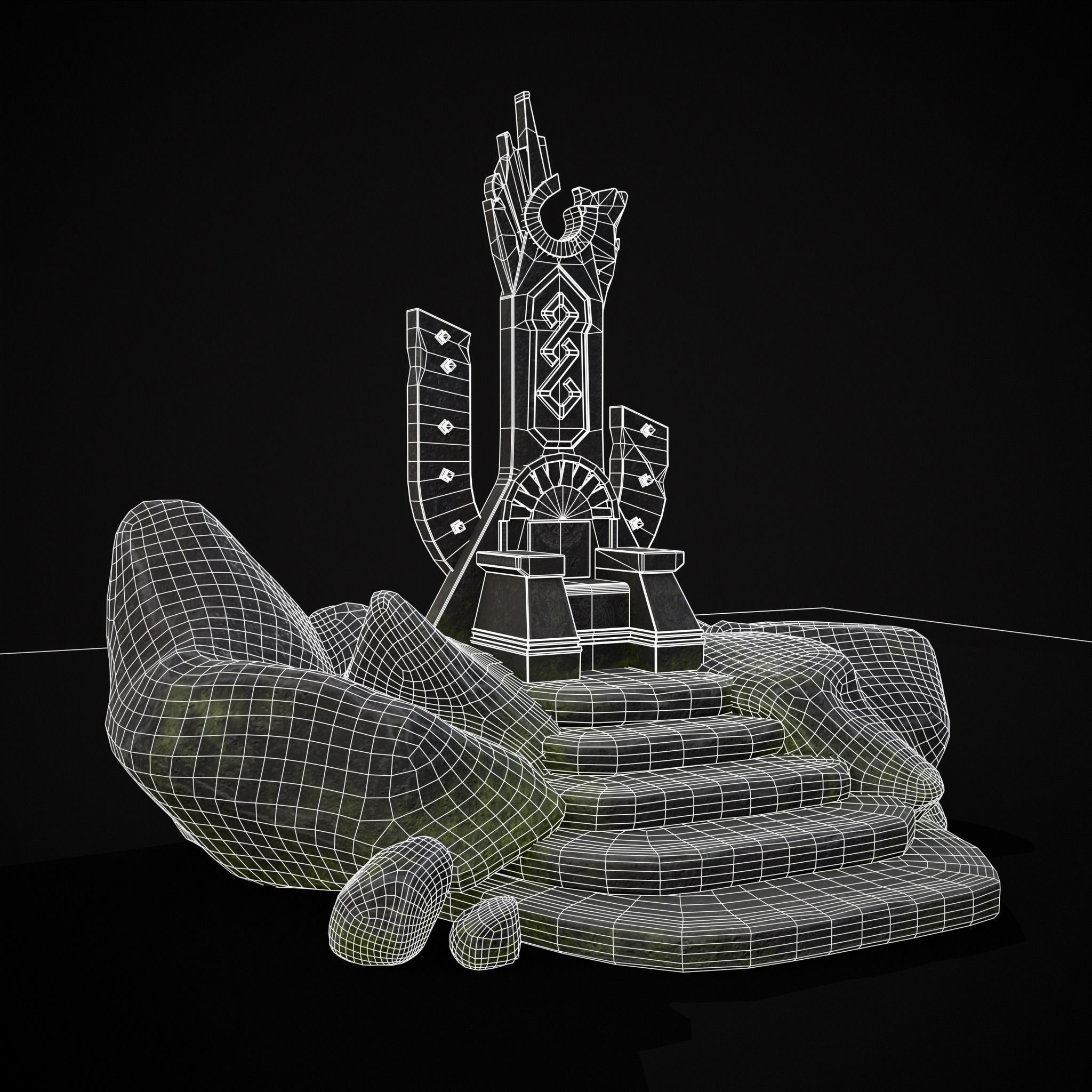 Ancient Medieval Stone Throne Low-poly 3D model_40