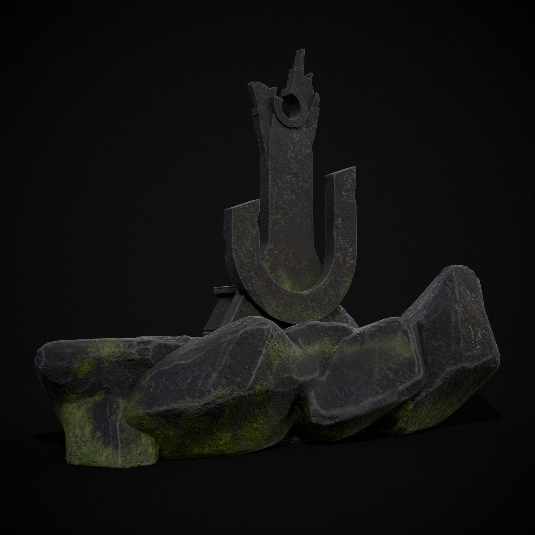 Ancient Medieval Stone Throne Low-poly 3D model_5