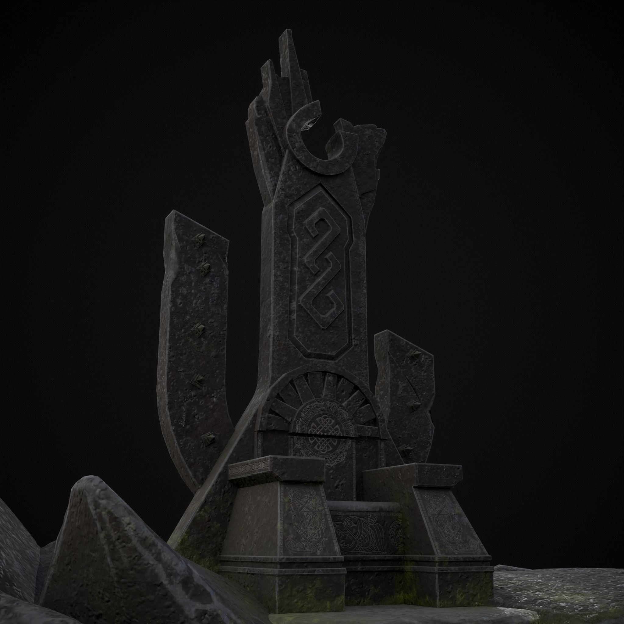 Ancient Medieval Stone Throne Low-poly 3D model_13