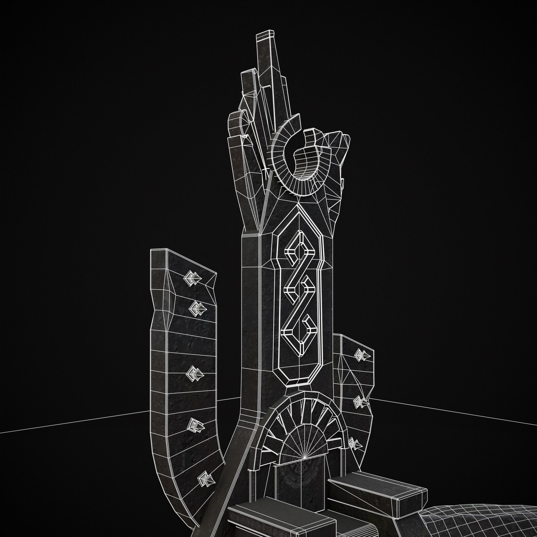 Ancient Medieval Stone Throne Low-poly 3D model_18