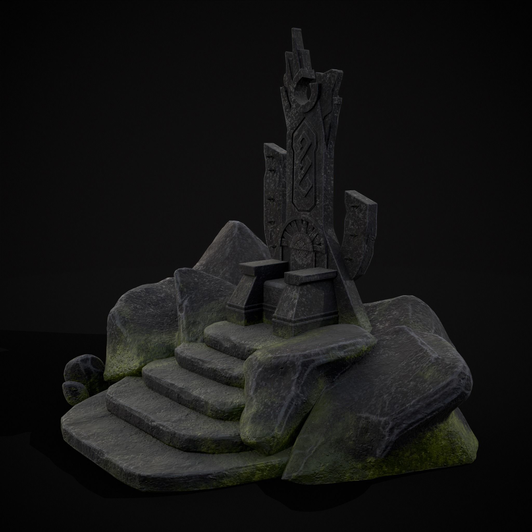 Ancient Medieval Stone Throne Low-poly 3D model_33