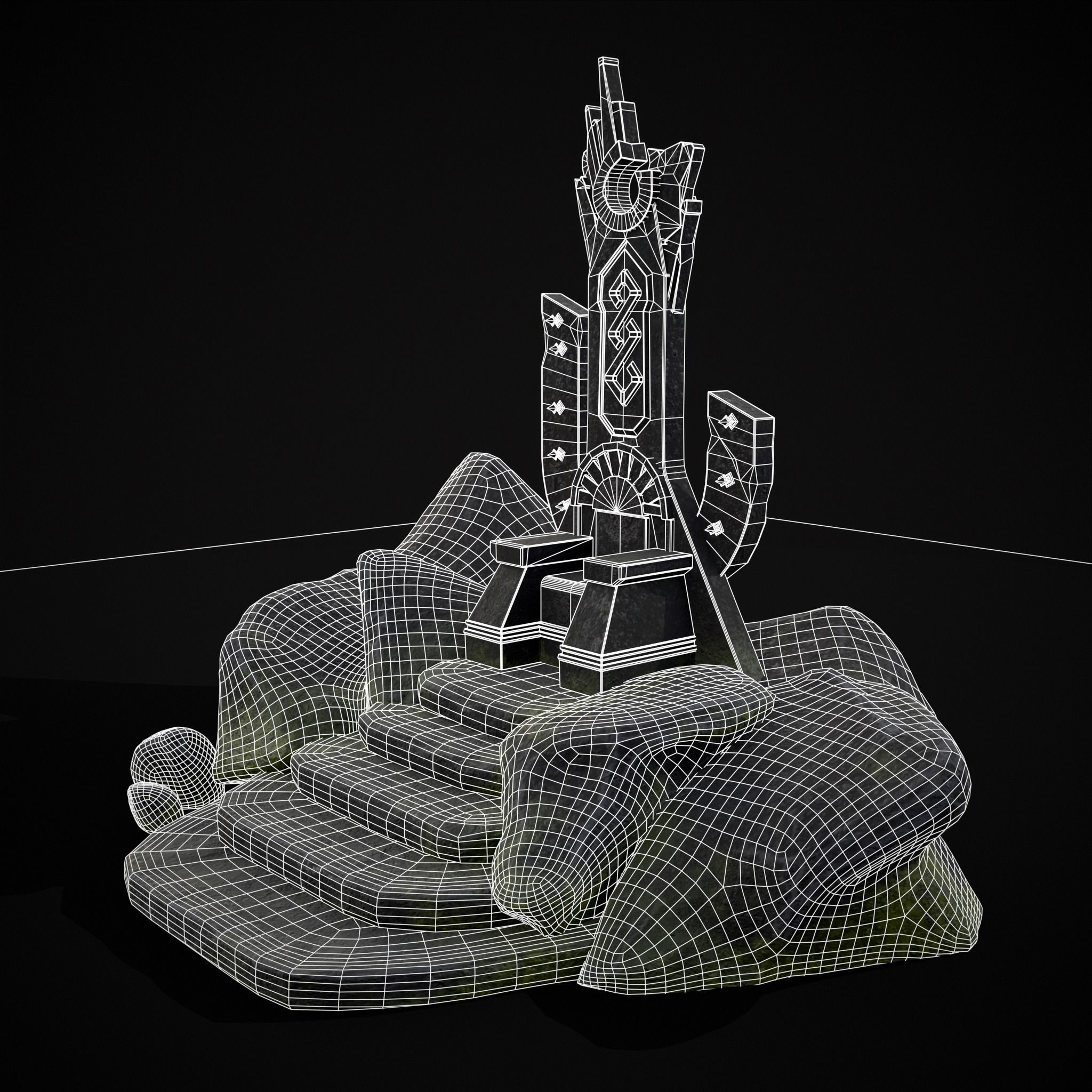 Ancient Medieval Stone Throne Low-poly 3D model_34