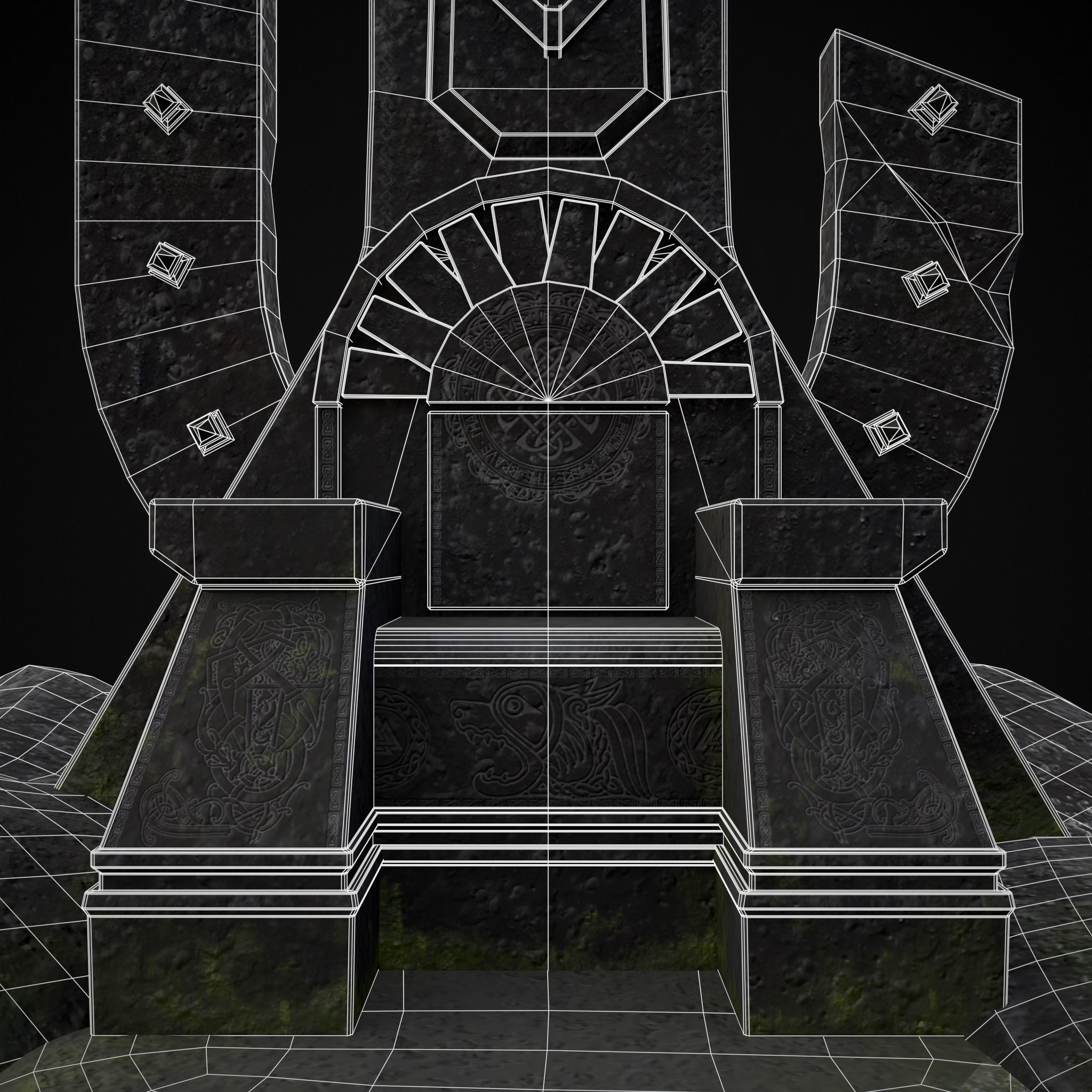 Ancient Medieval Stone Throne Low-poly 3D model_28