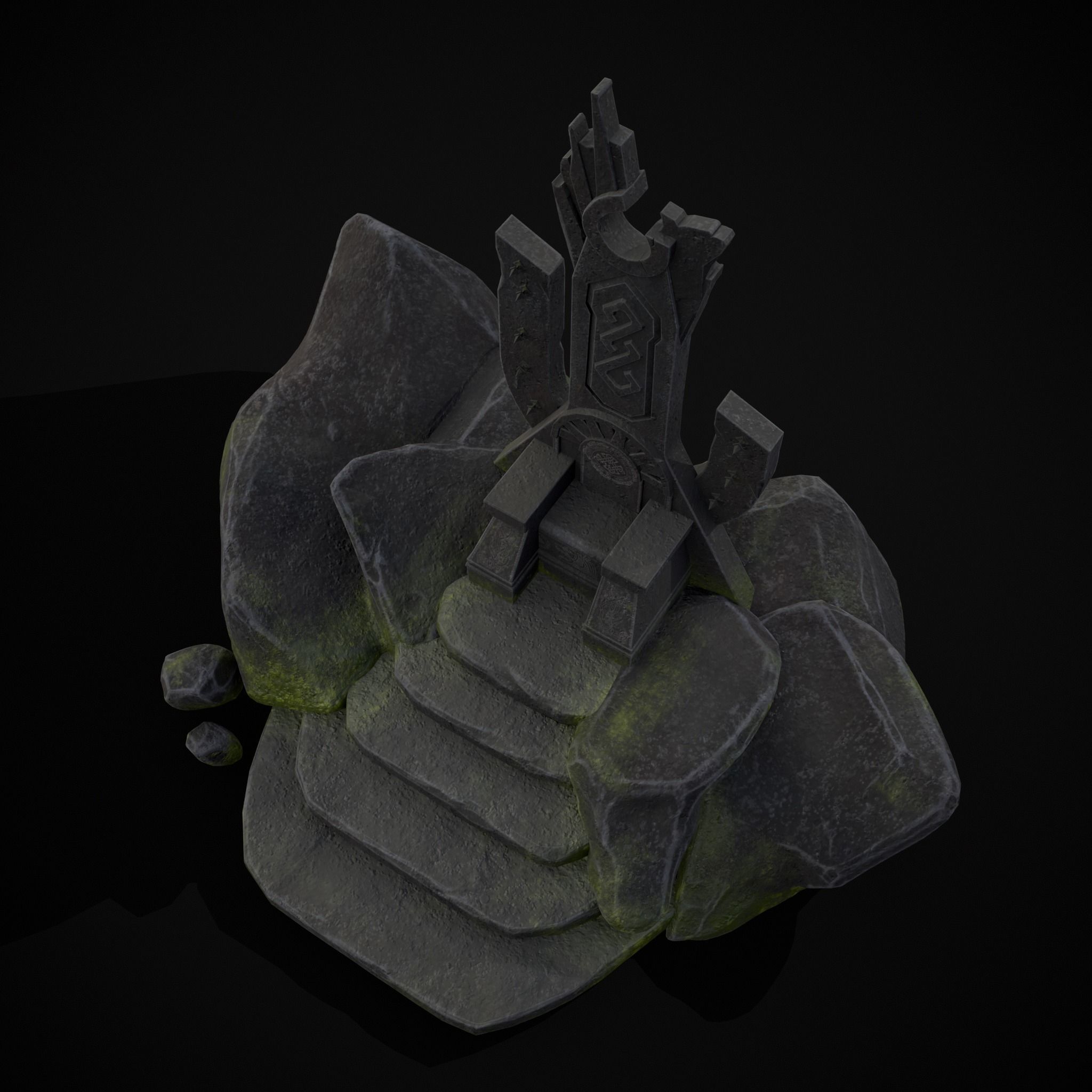 Ancient Medieval Stone Throne Low-poly 3D model_25