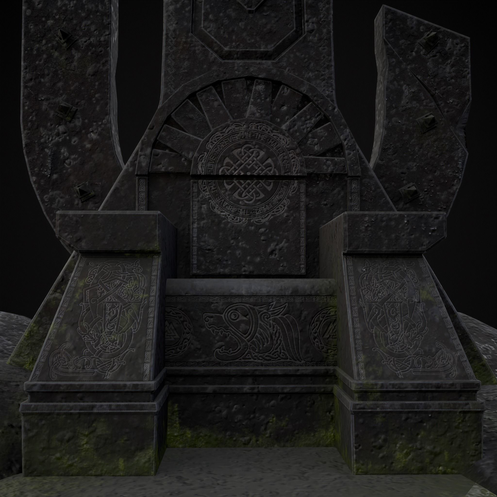 Ancient Medieval Stone Throne Low-poly 3D model_15