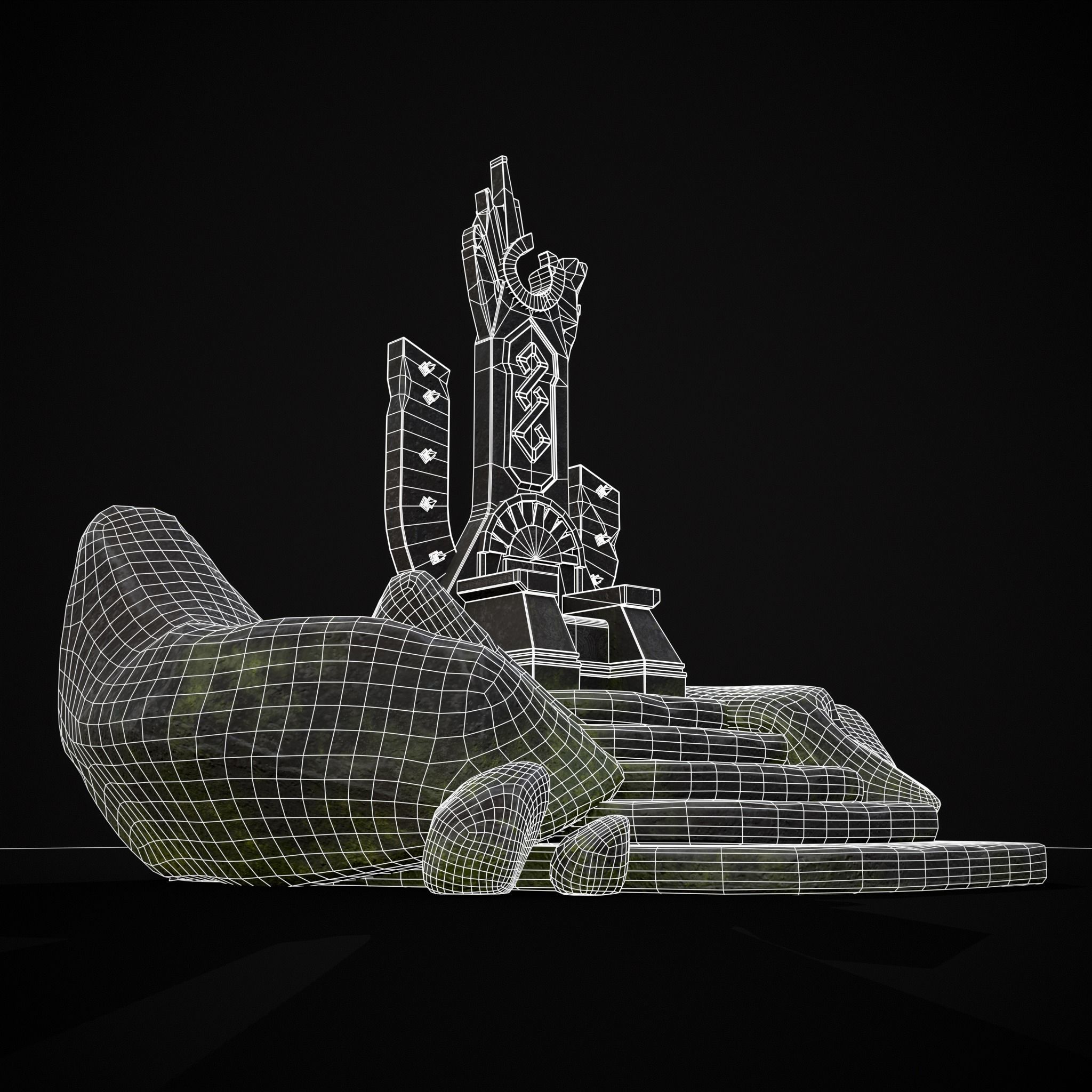 Ancient Medieval Stone Throne Low-poly 3D model_32