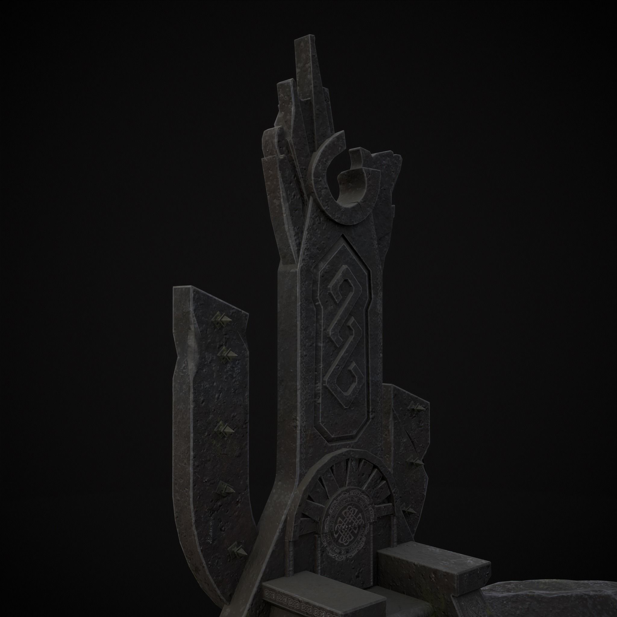 Ancient Medieval Stone Throne Low-poly 3D model_17