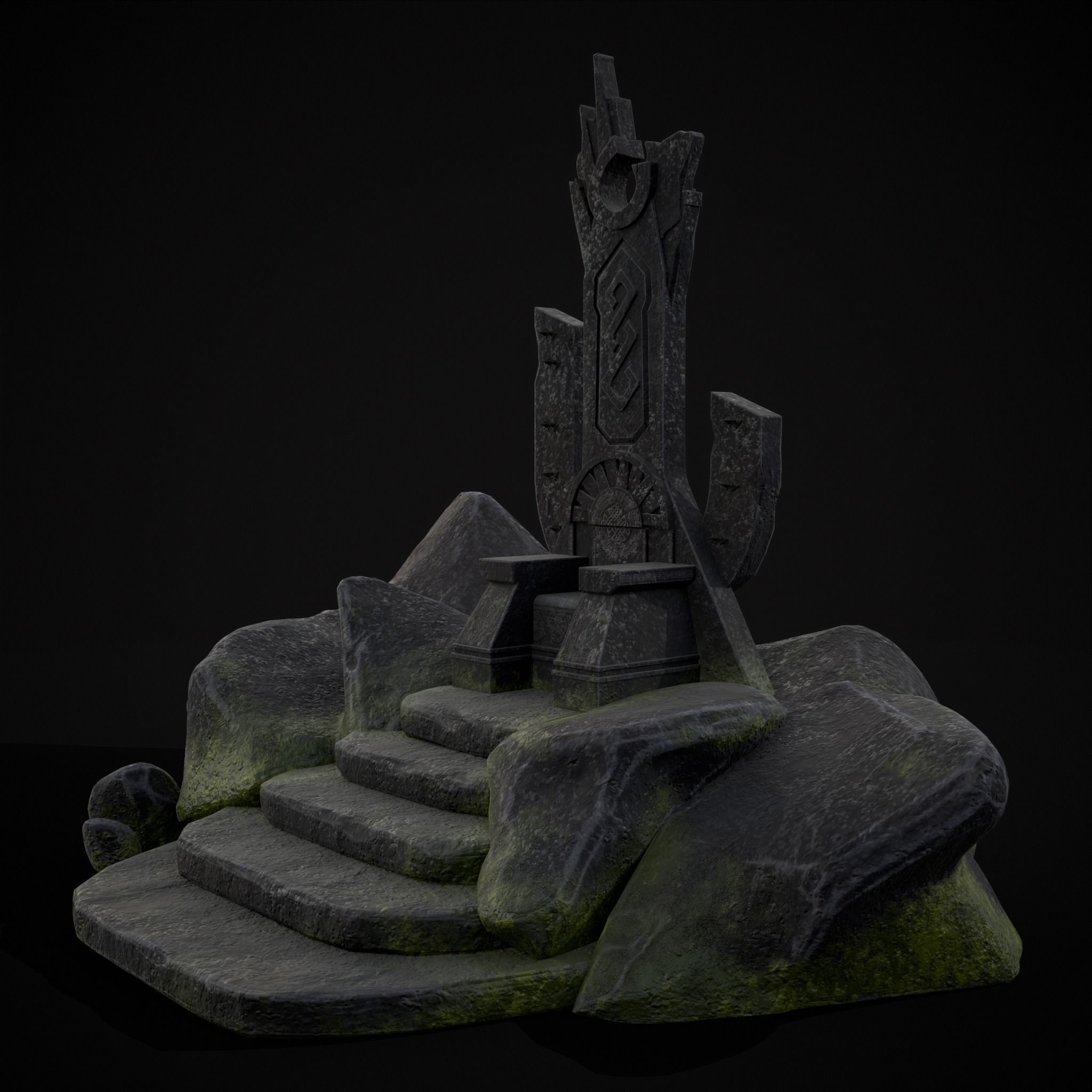 Ancient Medieval Stone Throne Low-poly 3D model_3