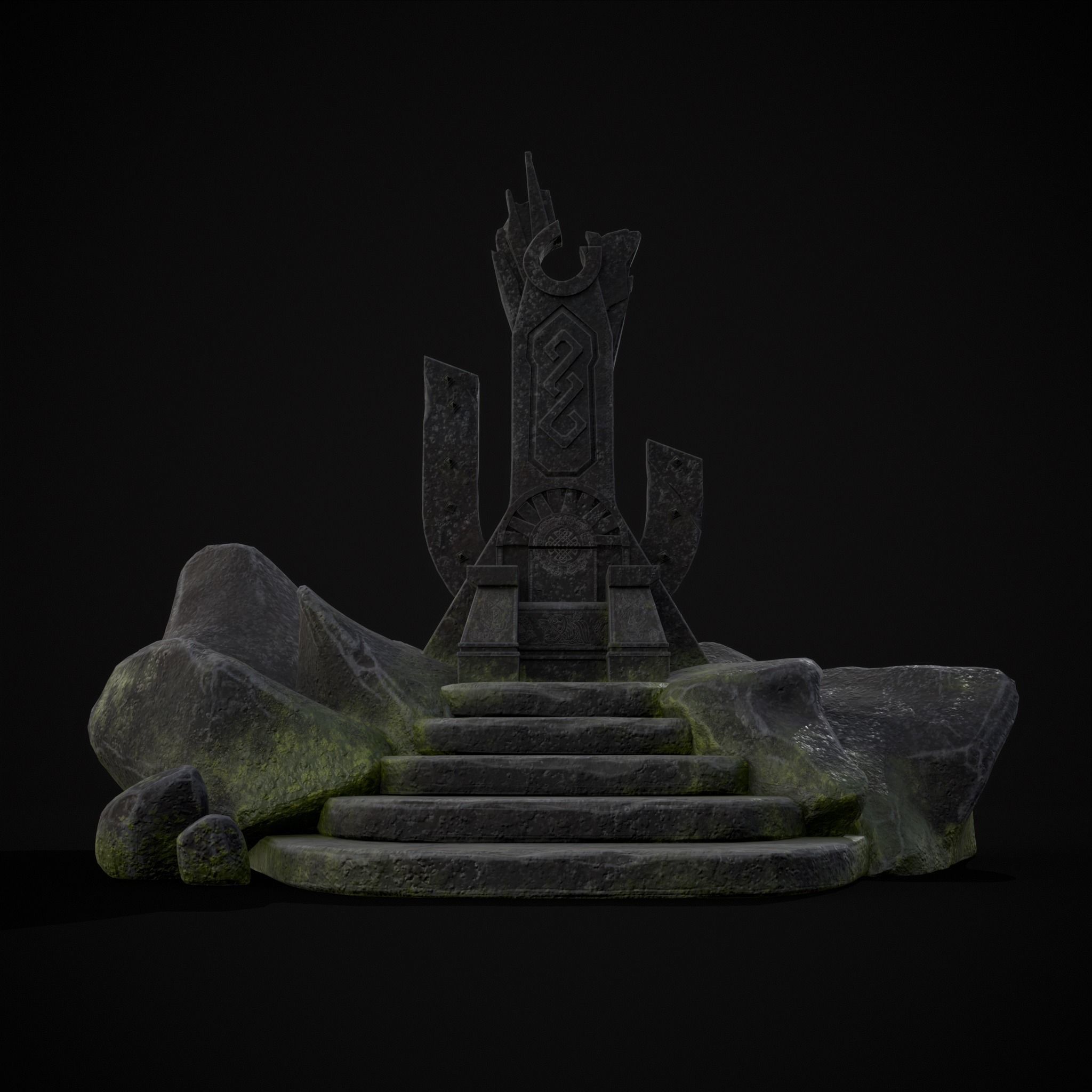 Ancient Medieval Stone Throne Low-poly 3D model_37