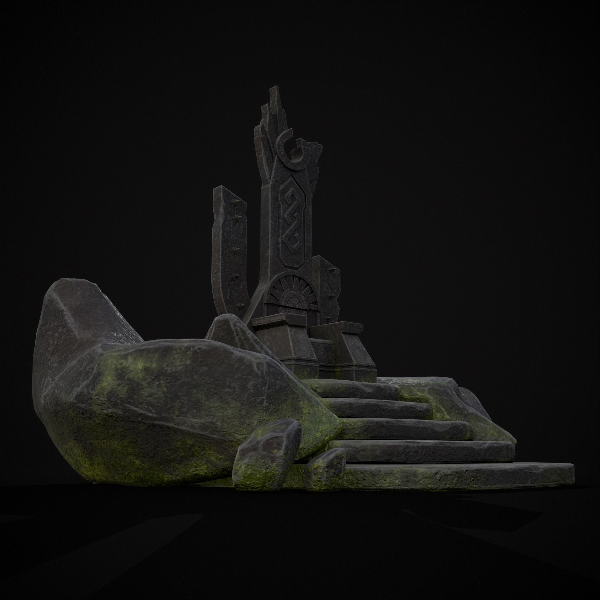 Ancient Medieval Stone Throne Low-poly 3D model_31