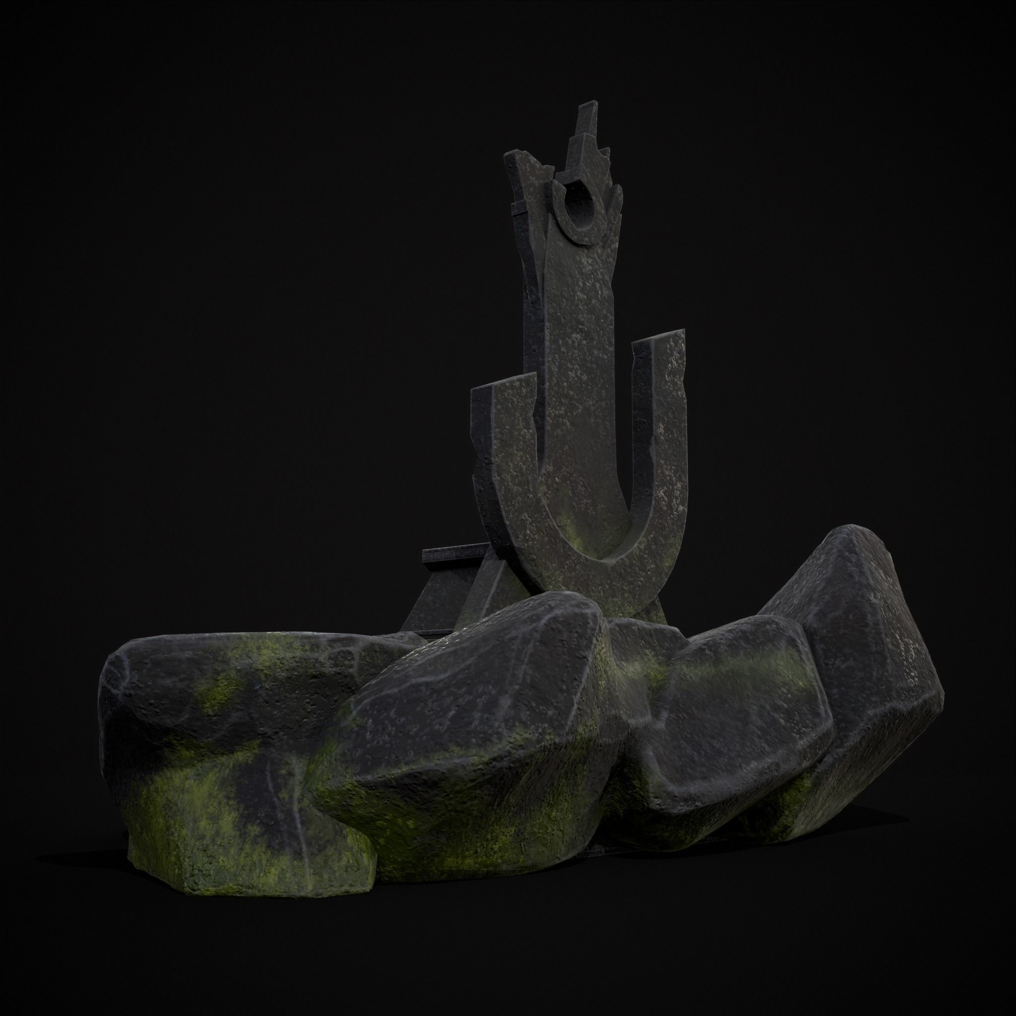 Ancient Medieval Stone Throne Low-poly 3D model_9