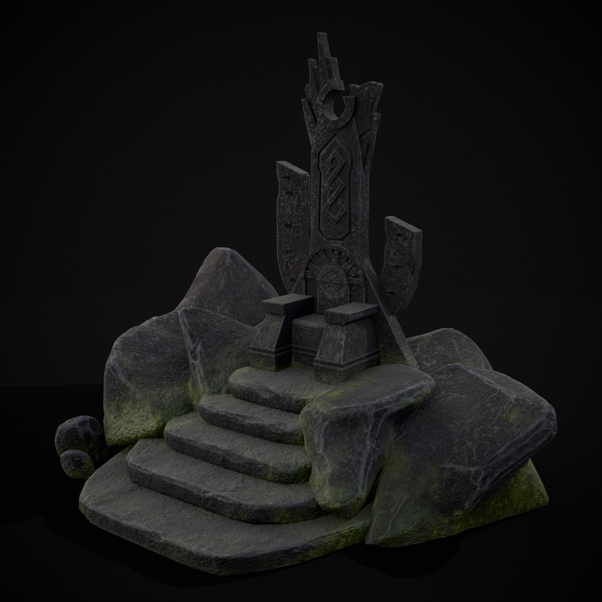 Ancient Medieval Stone Throne Low-poly 3D model_29
