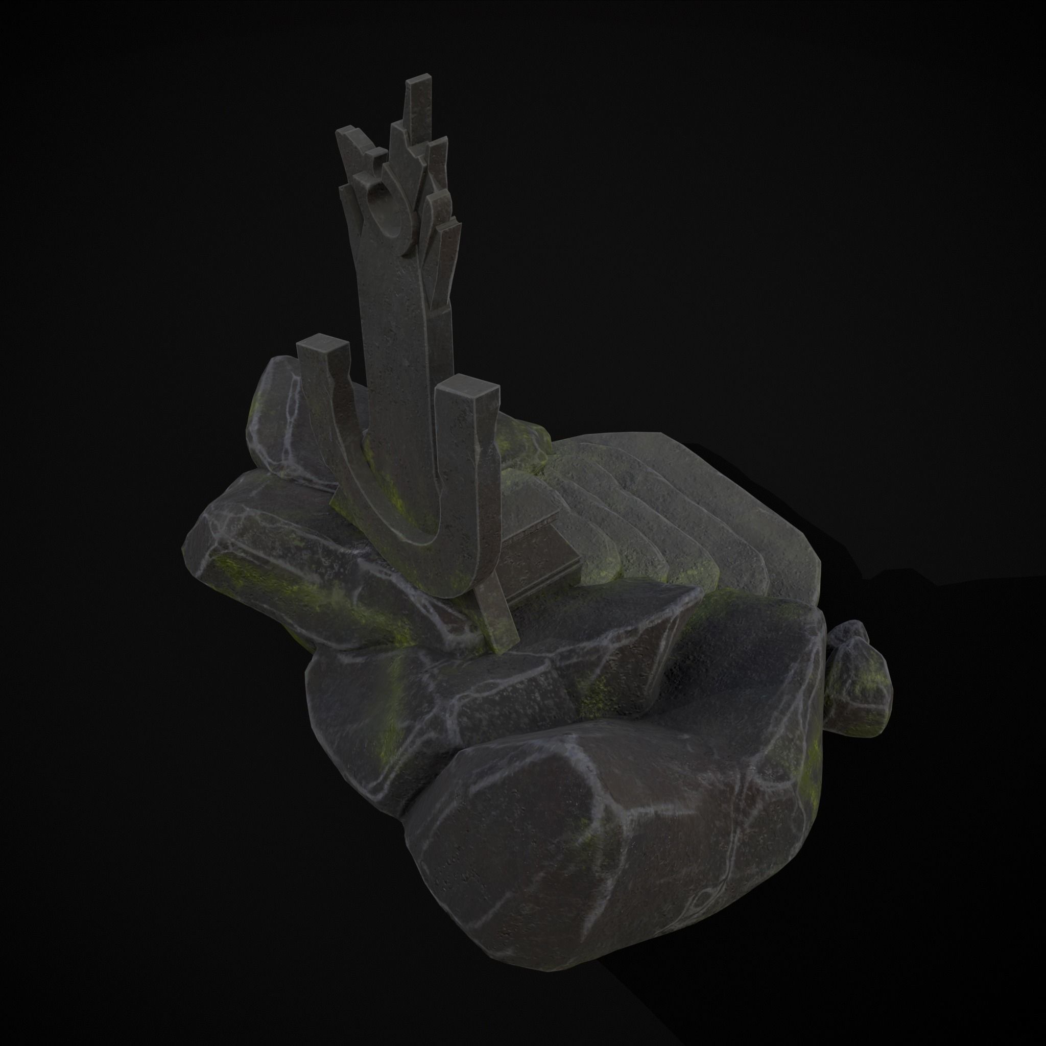 Ancient Medieval Stone Throne Low-poly 3D model_35
