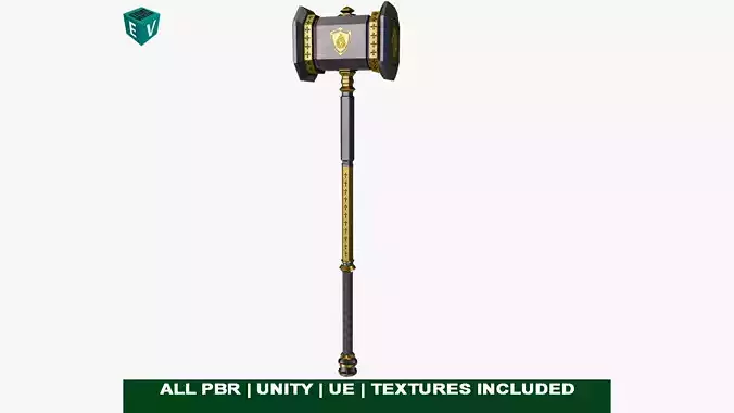  Battle Hammer 06 All PBR Unity UE Textures Included Low-poly 3D model