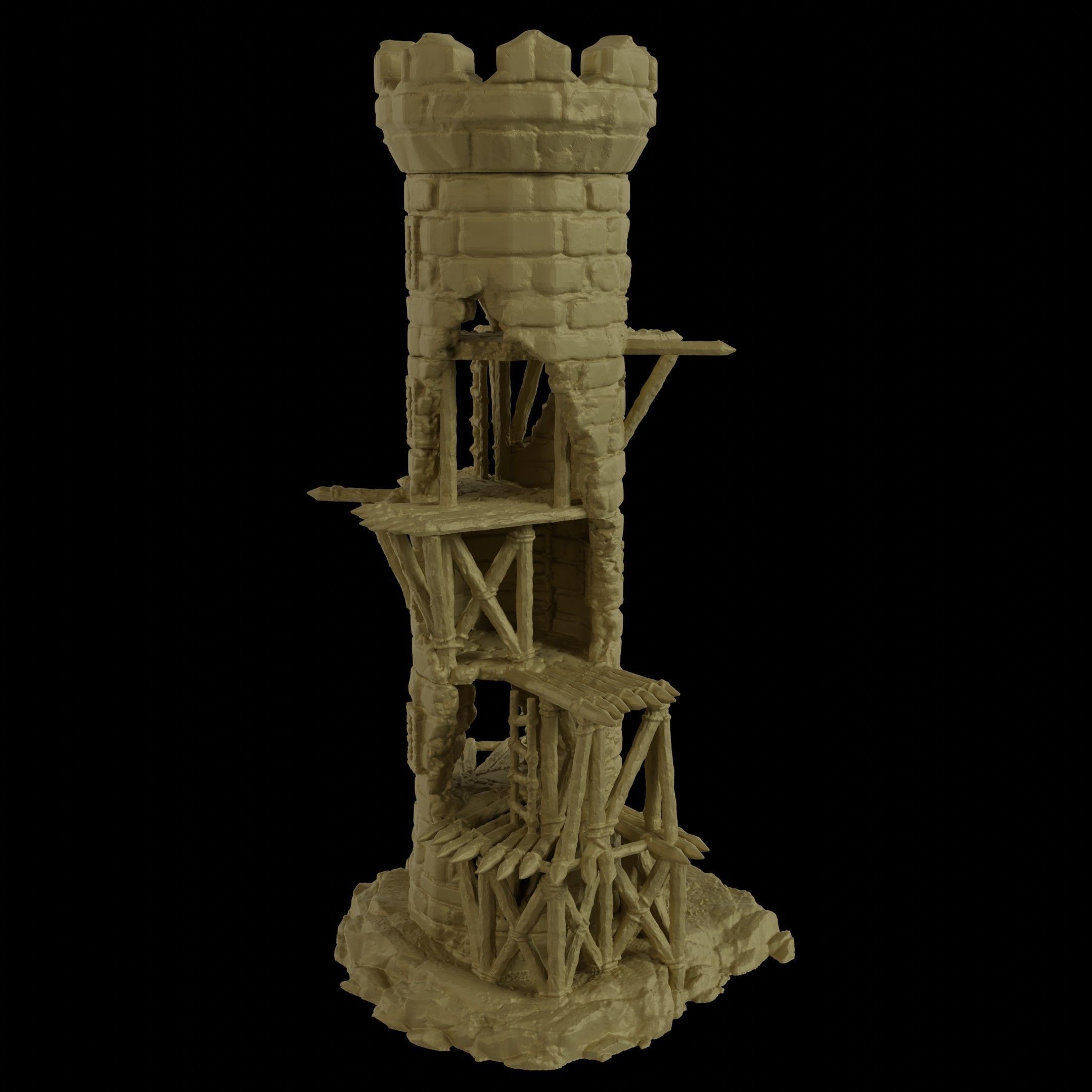 Corrupted Lookout Tower Tabletop Terrain 28 MM 3D print model_1