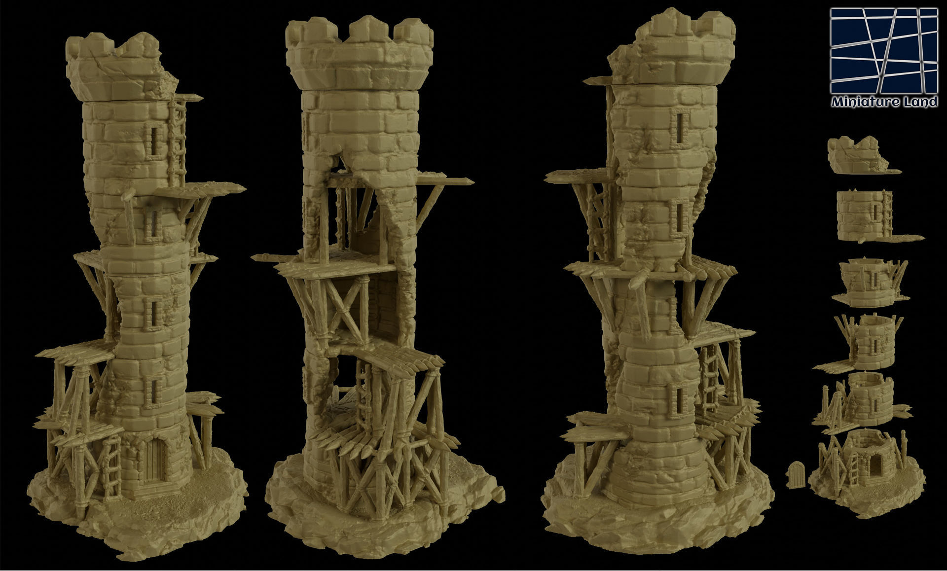 Corrupted Lookout Tower Tabletop Terrain 28 MM 3D print model_5