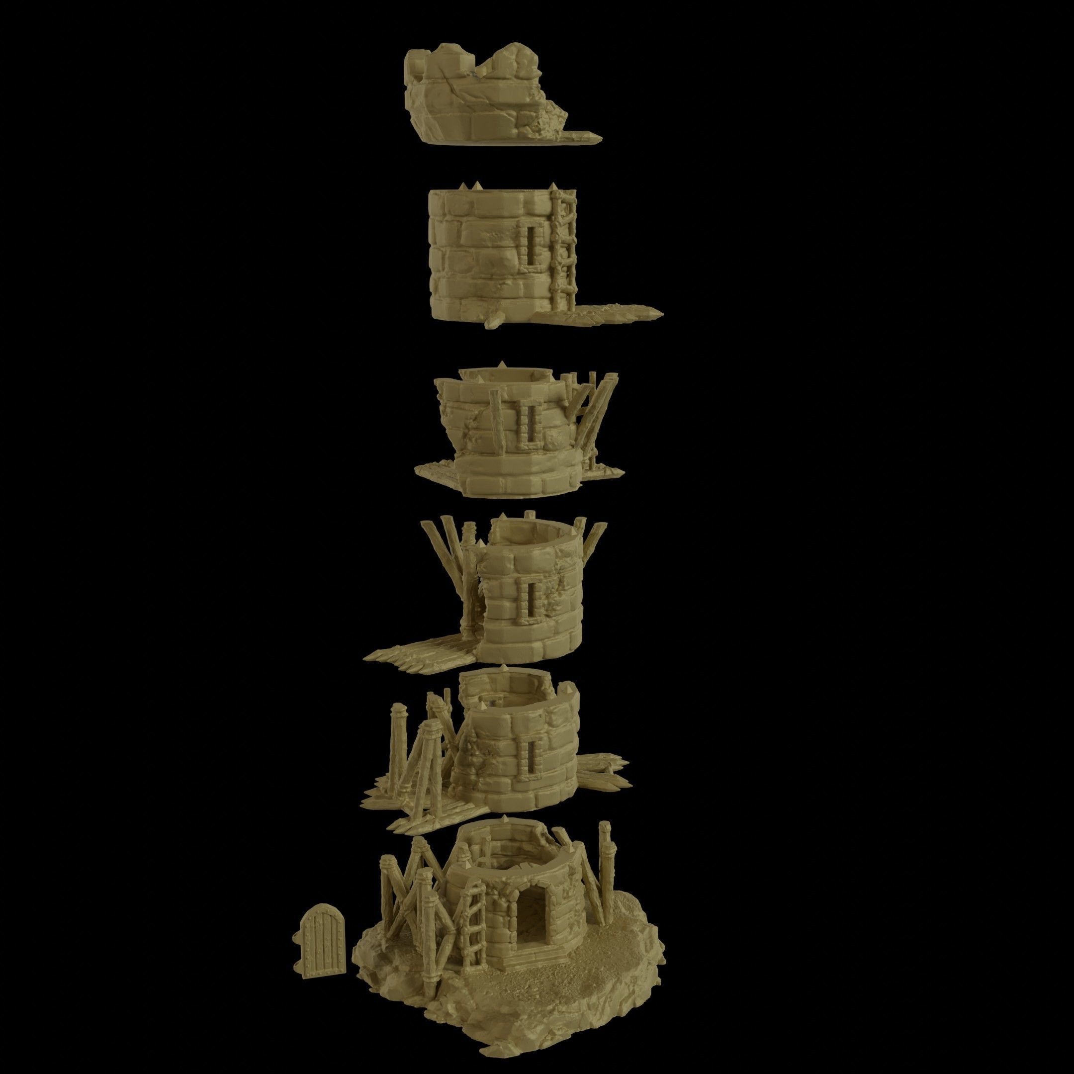 Corrupted Lookout Tower Tabletop Terrain 28 MM 3D print model_4