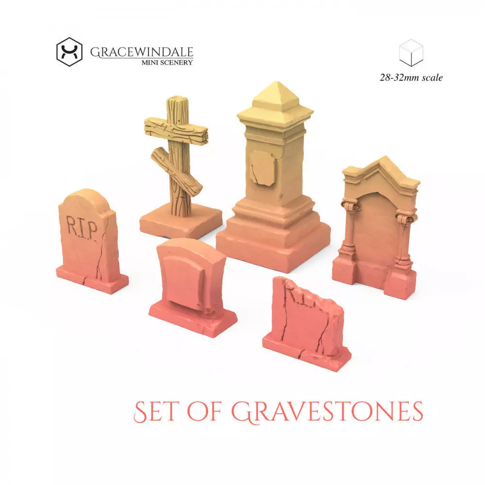 Set of Gravestones 3D print model_0