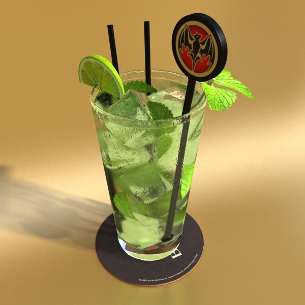 High Detailed Bacardi Bottle Mojito and Rum Shot 3D model_18