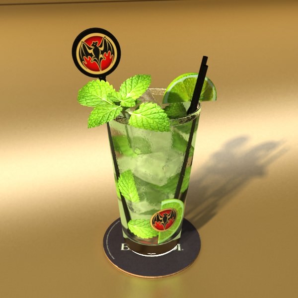 High Detailed Bacardi Bottle Mojito and Rum Shot 3D model_14