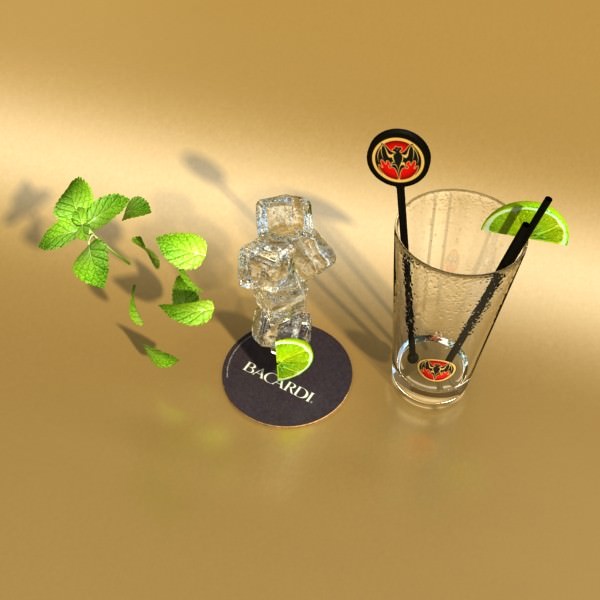 High Detailed Bacardi Bottle Mojito and Rum Shot 3D model_19
