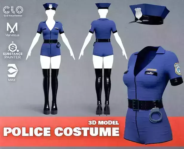 Police Costume Low-poly 3D model  PBR