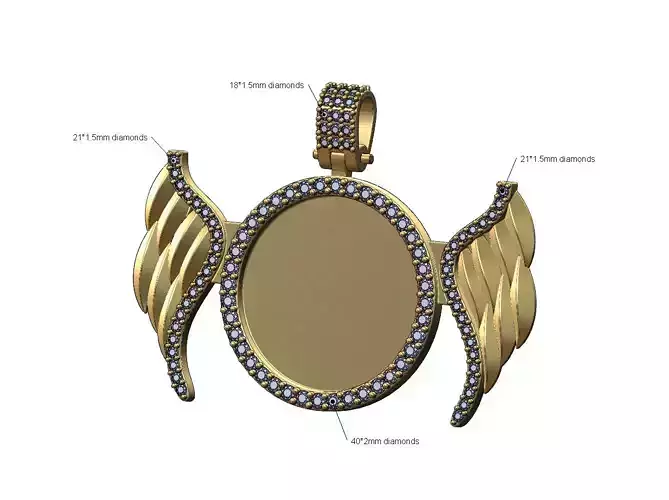 Diamond wings memory picture pendant