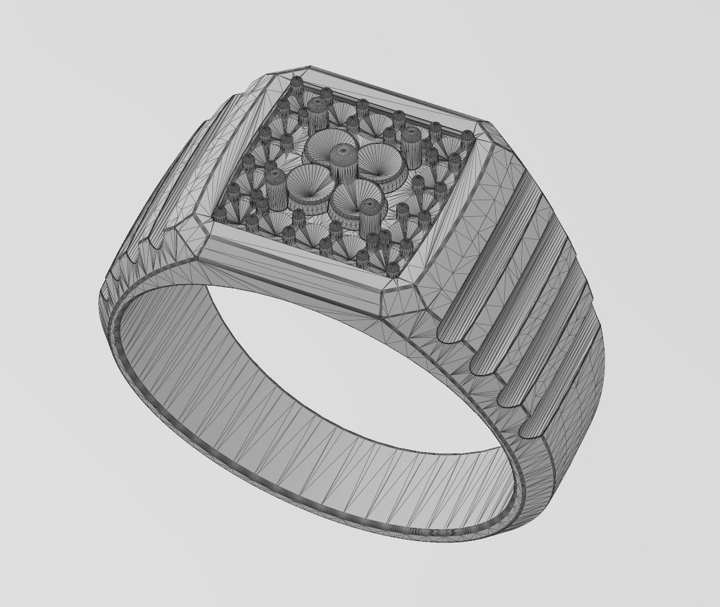 Square cluster diamond top undulated ring US sizes 7 8 9 3D print model_14