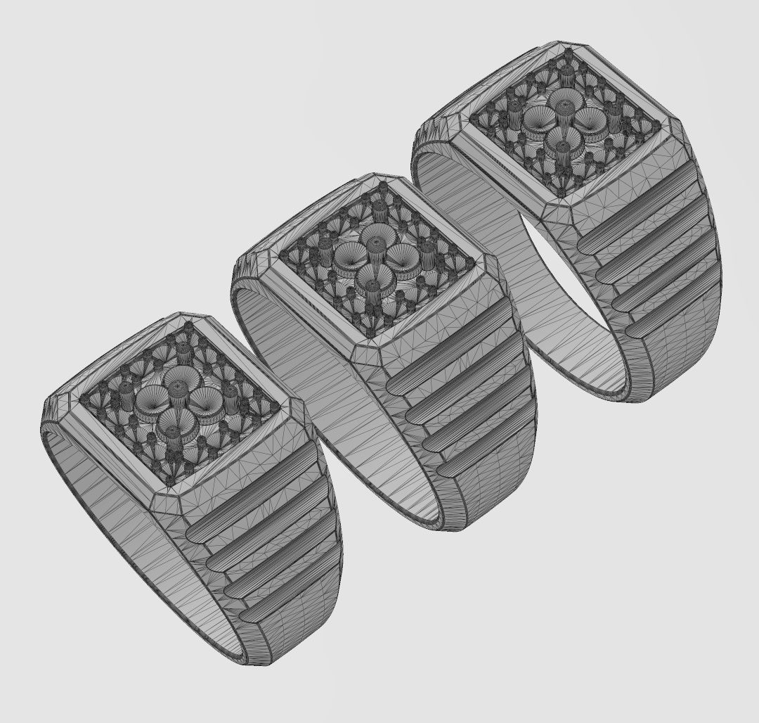 Square cluster diamond top undulated ring US sizes 7 8 9 3D print model_13