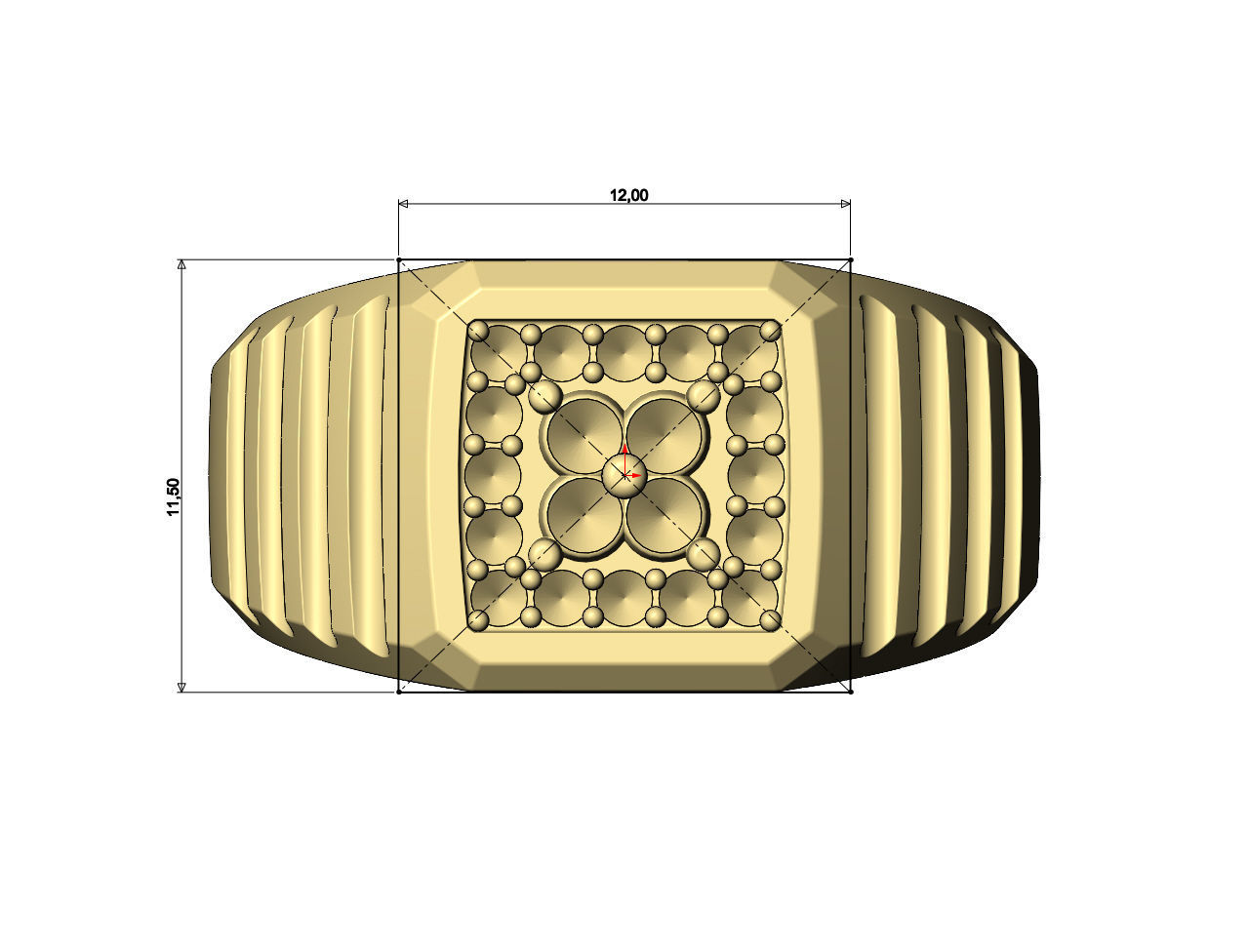 Square cluster diamond top undulated ring US sizes 7 8 9 3D print model_7