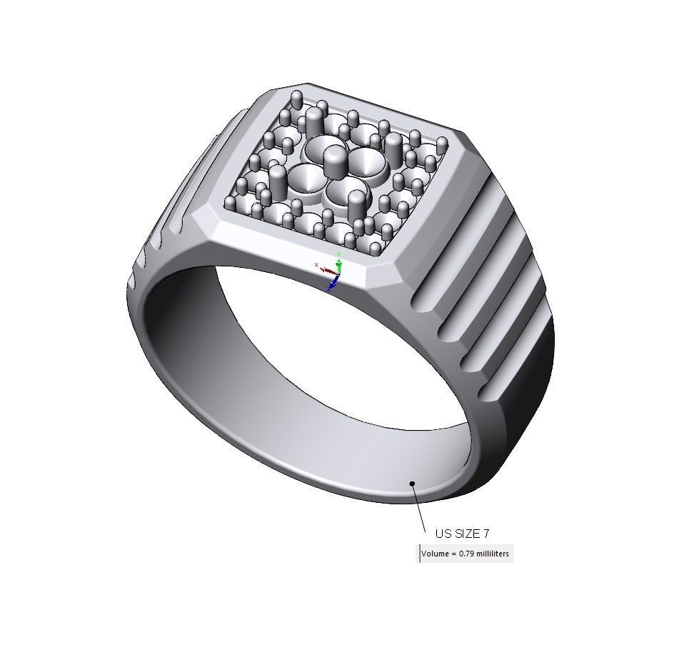 Square cluster diamond top undulated ring US sizes 7 8 9 3D print model_10