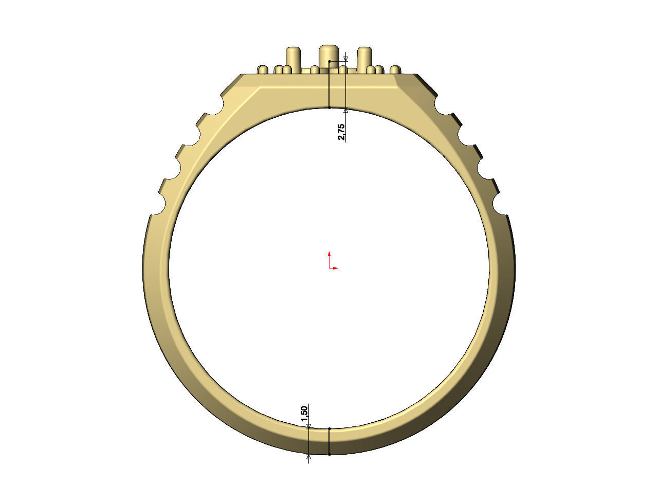Square cluster diamond top undulated ring US sizes 7 8 9 3D print model_8