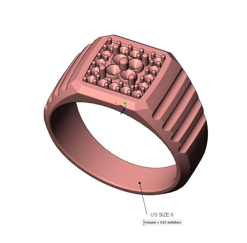 Square cluster diamond top undulated ring US sizes 7 8 9 3D print model_11