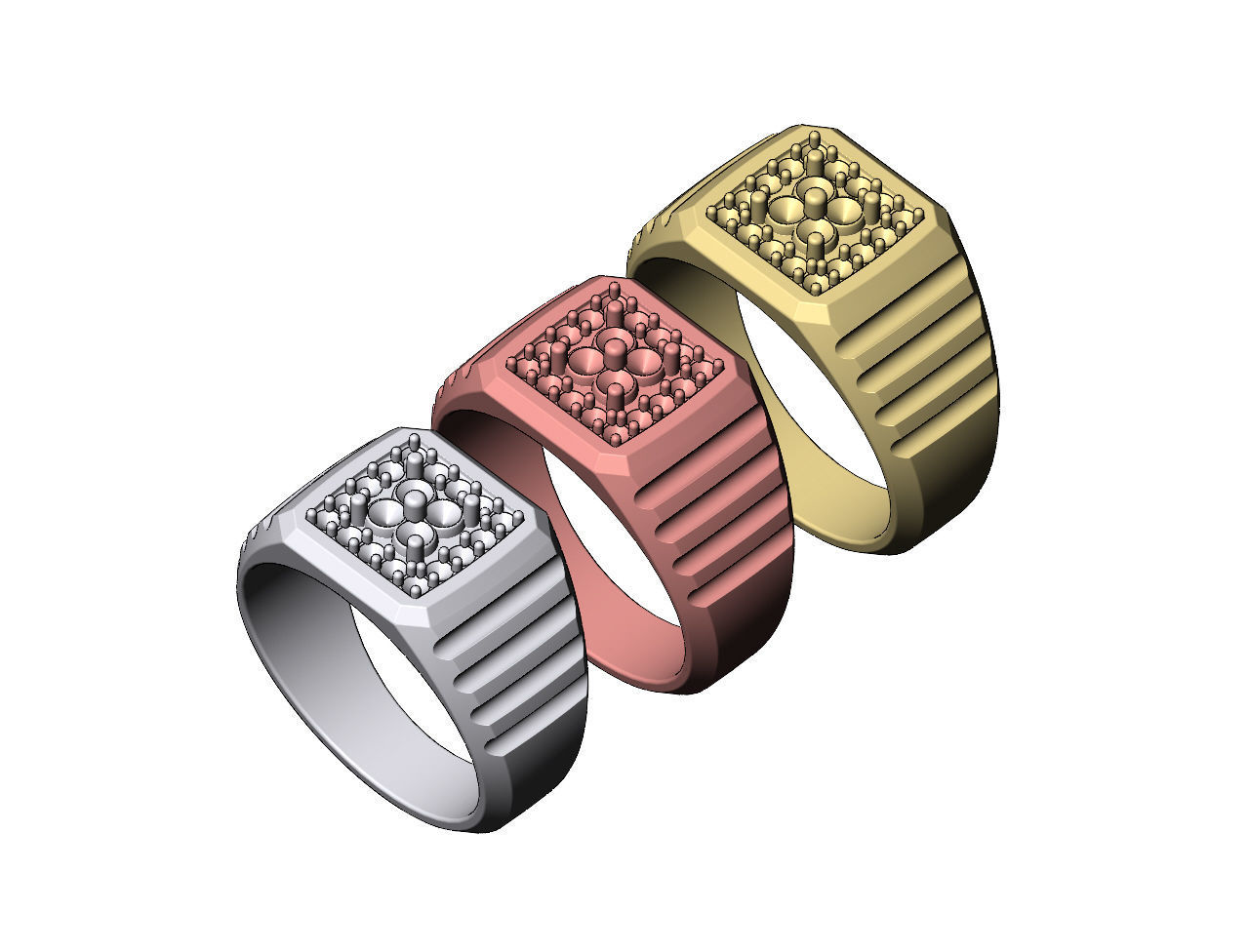 Square cluster diamond top undulated ring US sizes 7 8 9 3D print model_5